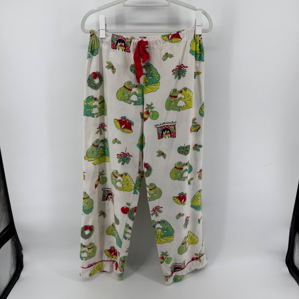 Nick & Nora Women's M Christmas Pajama Bottoms‎ 100% Cotton Frogs Mistletoe